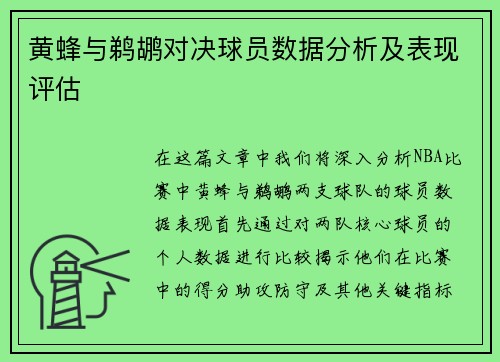 黄蜂与鹈鹕对决球员数据分析及表现评估